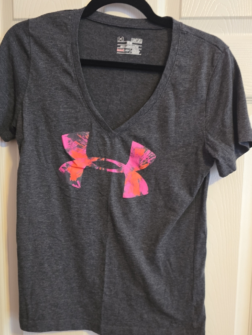 Under Armour Charcoal V-Neck Tee‎ with Neon Pink/Coral Logo